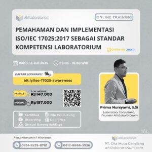 Pelatihan ISO 17025:2017 Pemahaman dan Implementasi ISO/IEC 17025:2017 sebagai Standar Kompetensi Laboratorium
