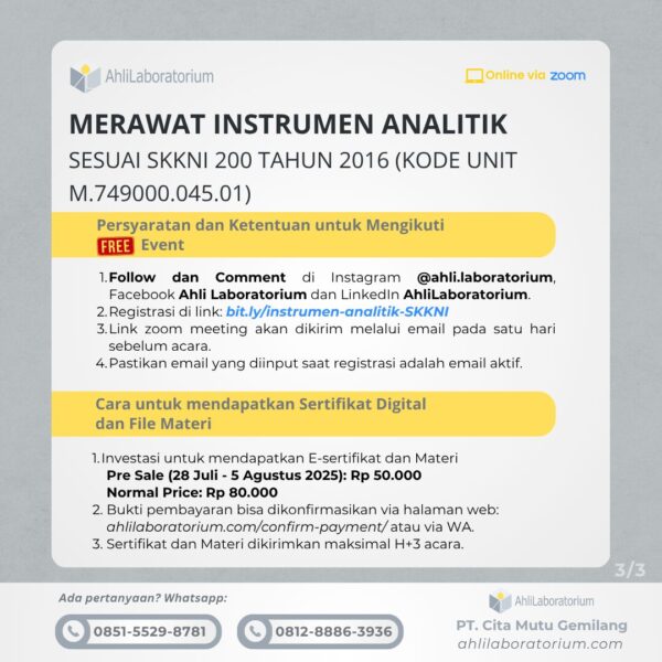Merawat Instrumen Analitik Sesuai SKKNI 200 tahun 2016 (Kode Unit M.749000.045.01) (Webinar) - Gambar 3