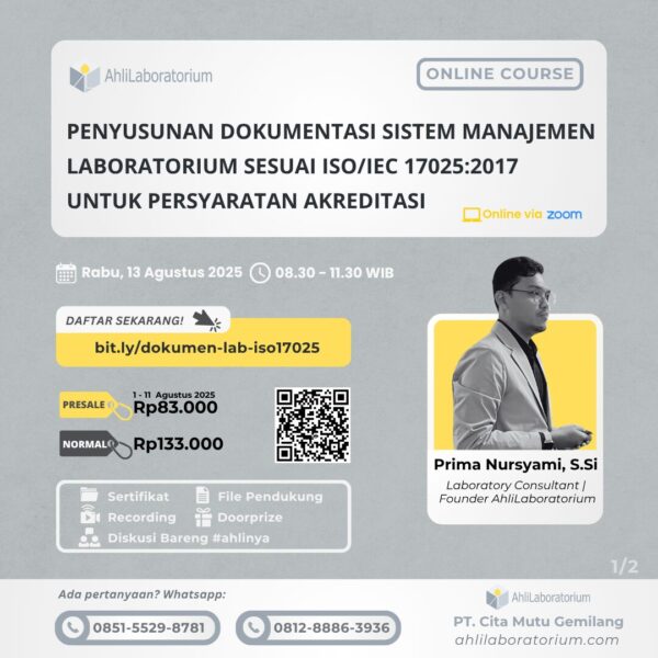 Pelatihan Penyusunan Dokumentasi Sistem Manajemen Laboratorium Sesuai ISO IEC 17025 2017 untuk Persyaratan Akreditasi