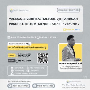 Pelatihan Validasi dan Verifikasi Metode Uji Panduan Praktis untuk memenuhi Audit ISO IEC 17025 2017