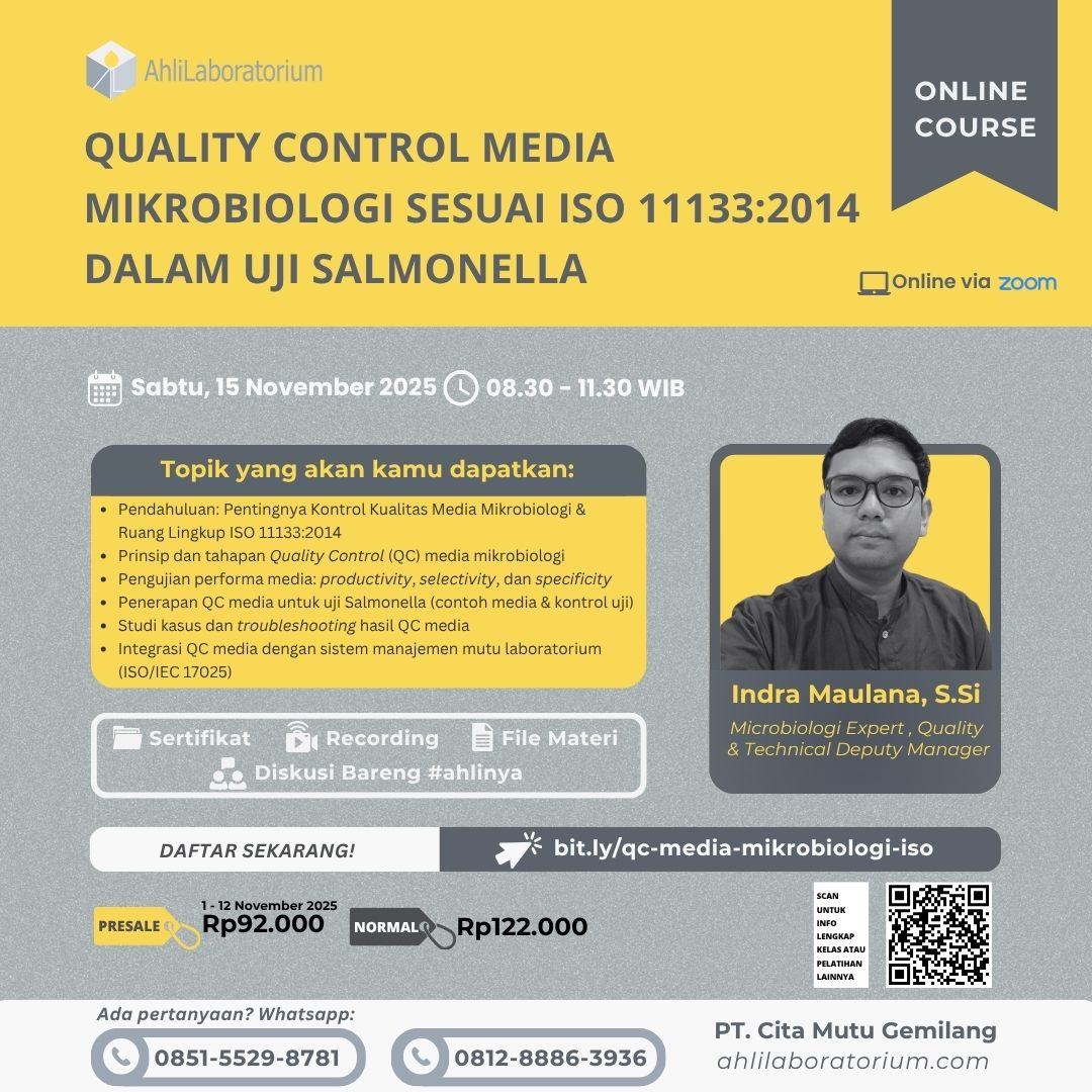 Quality Control Media Mikrobiologi sesuai ISO 11133 2014 dalam Uji Salmonella